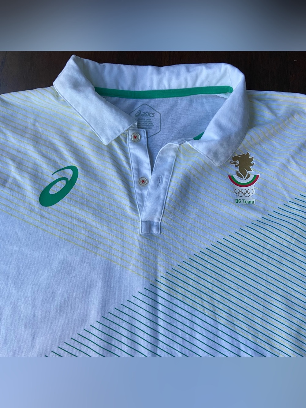 ASICS Bulgaria Olympic Team Polo Shirt Men Size L White Green Sport Tee 2033A276